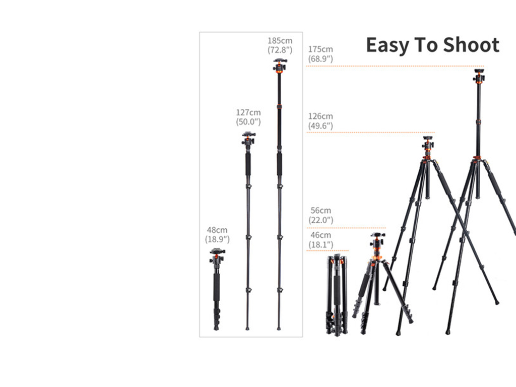 K&F Concept SA254M2 175cm Ball Head Kit'li Tripod ve Monopod (KF09.089)