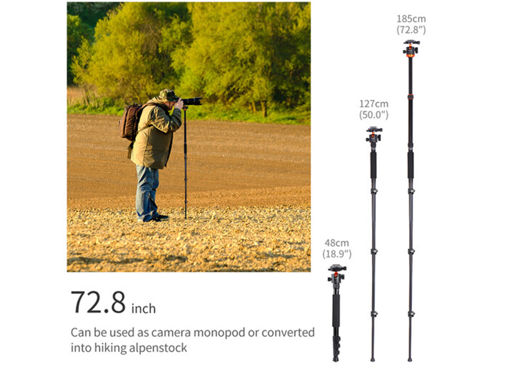 K&F Concept SA254M2 175cm Ball Head Kit'li Tripod ve Monopod (KF09.089)