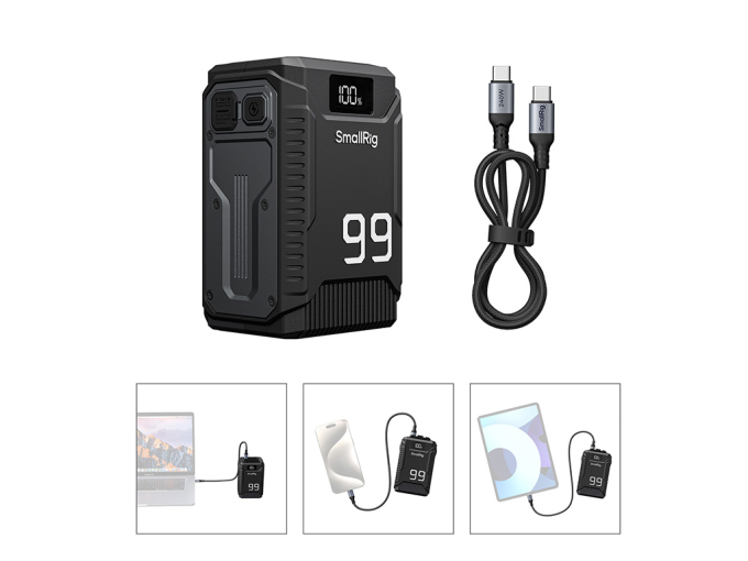 SmallRig 5864 T99 Düşmeye Su Sıçramasına ve Toza Dayanıklı V-Mount Batarya IP54 Su Sıçrama Sertifikalı 27.200mAh