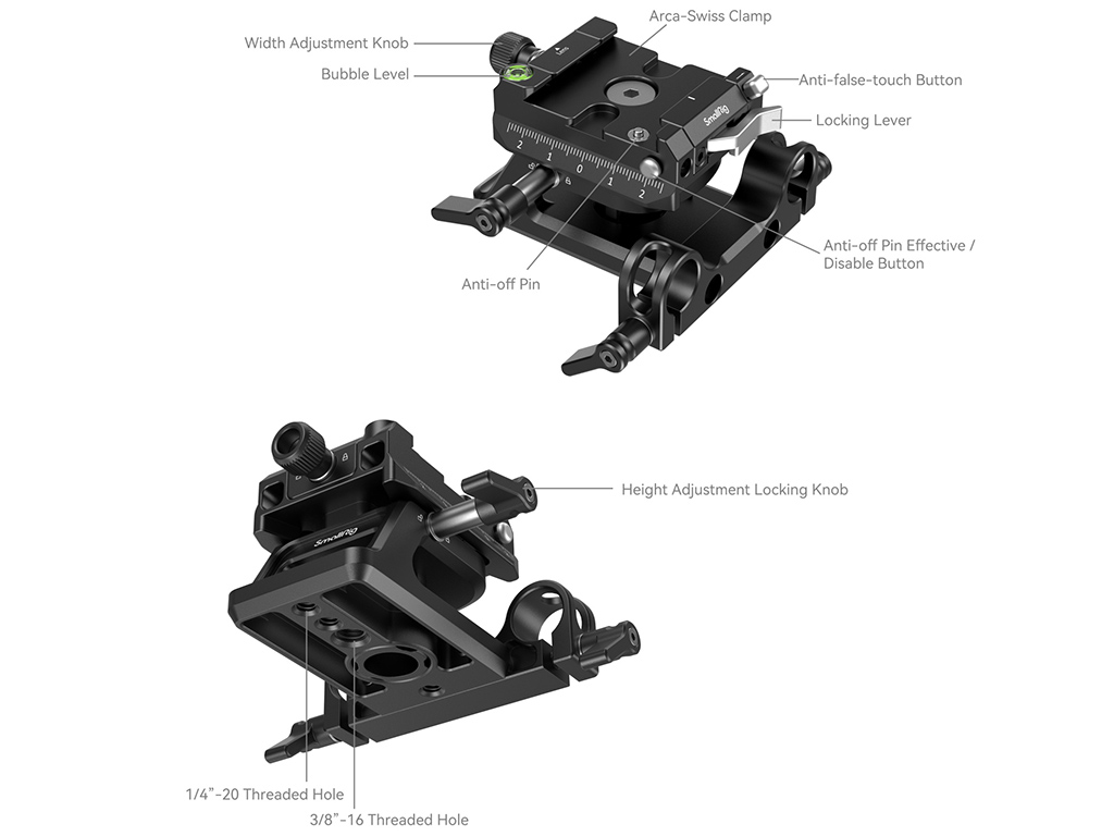 SmallRig 4233 Evrensel Arca Swiss Yükseklik Ayarlanabilir Montaj Plaka Kiti