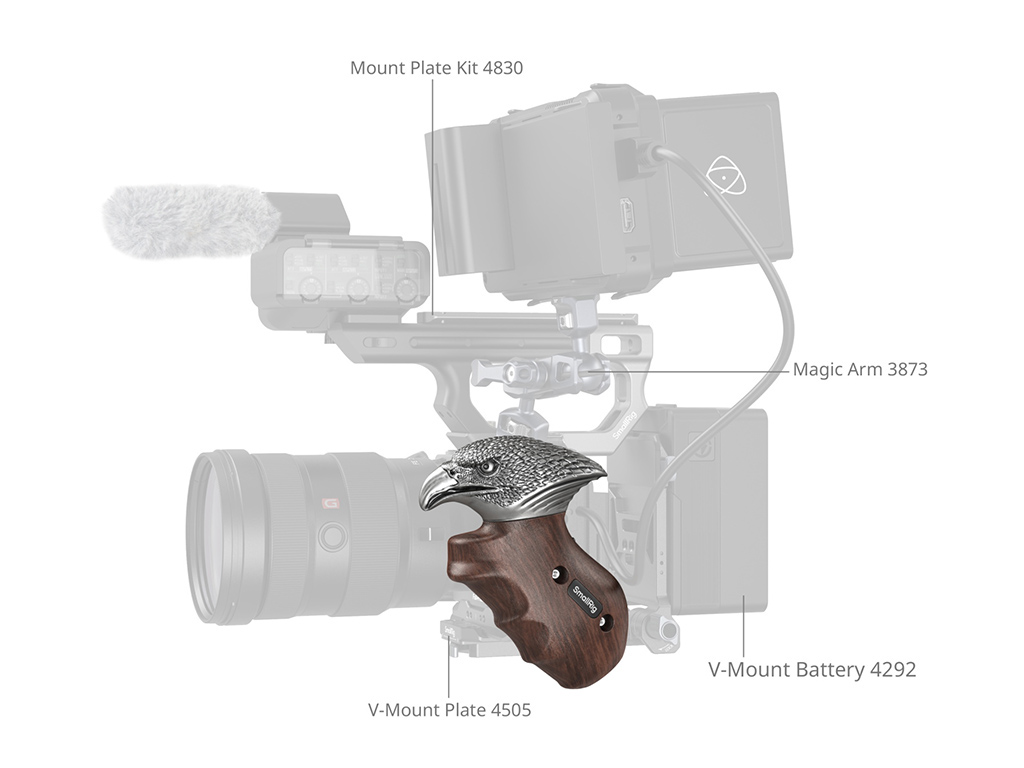 SmallRig 4817 NATO Bağlantılı ImageGrip Serisi Kartal Ahşap Yan Tutma Kolu Sol Taraflı Kullanım