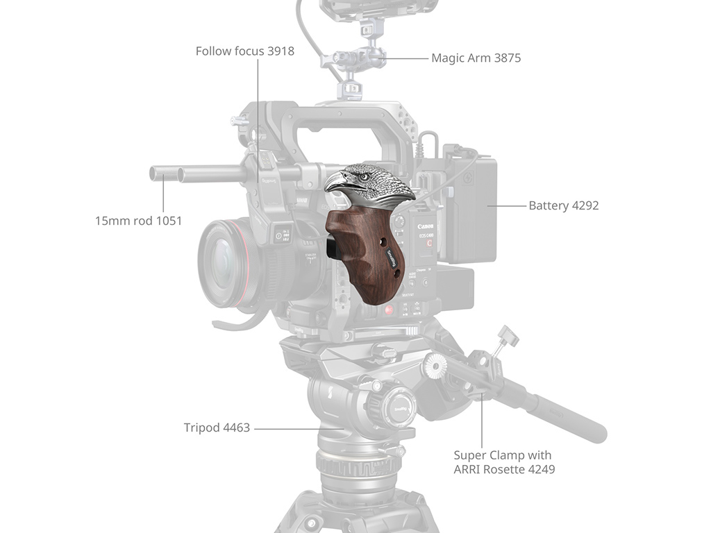 SmallRig 4817 NATO Bağlantılı ImageGrip Serisi Kartal Ahşap Yan Tutma Kolu Sol Taraflı Kullanım