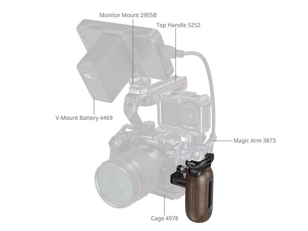 SmallRig 5237 Ahşap Yan Tutma Kolu 1/4"-20 Vidalı