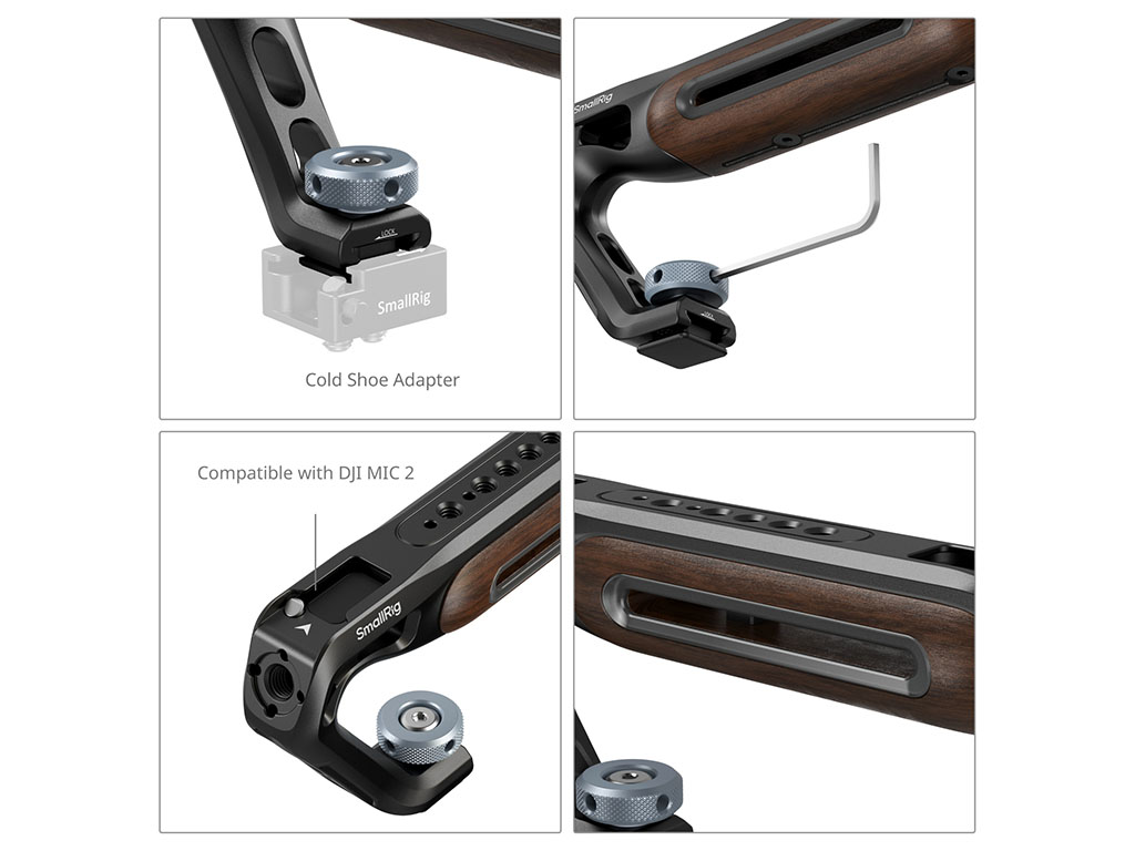 SmallRig 5250 Flaş Kızaklı ve ARRI Bağlantılı Ahşap Üstten Tutma Kolu