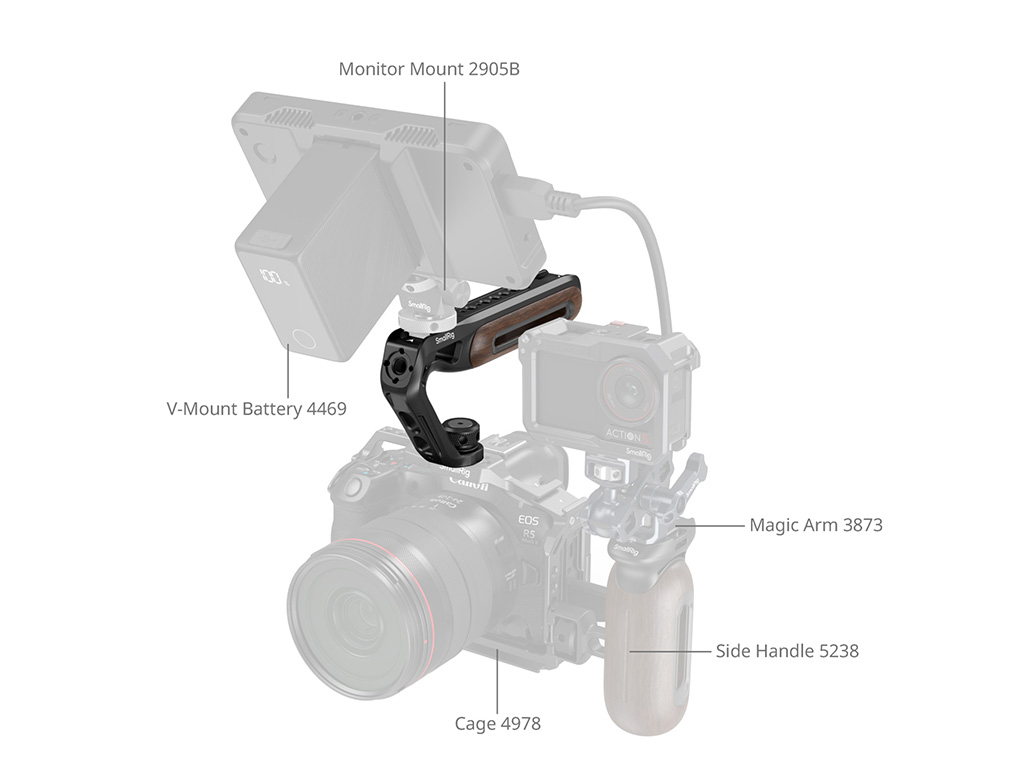 SmallRig 5252 Cold Shoe ve ARRI Bağlantılı Ahşap Üstten Tutma Kolu