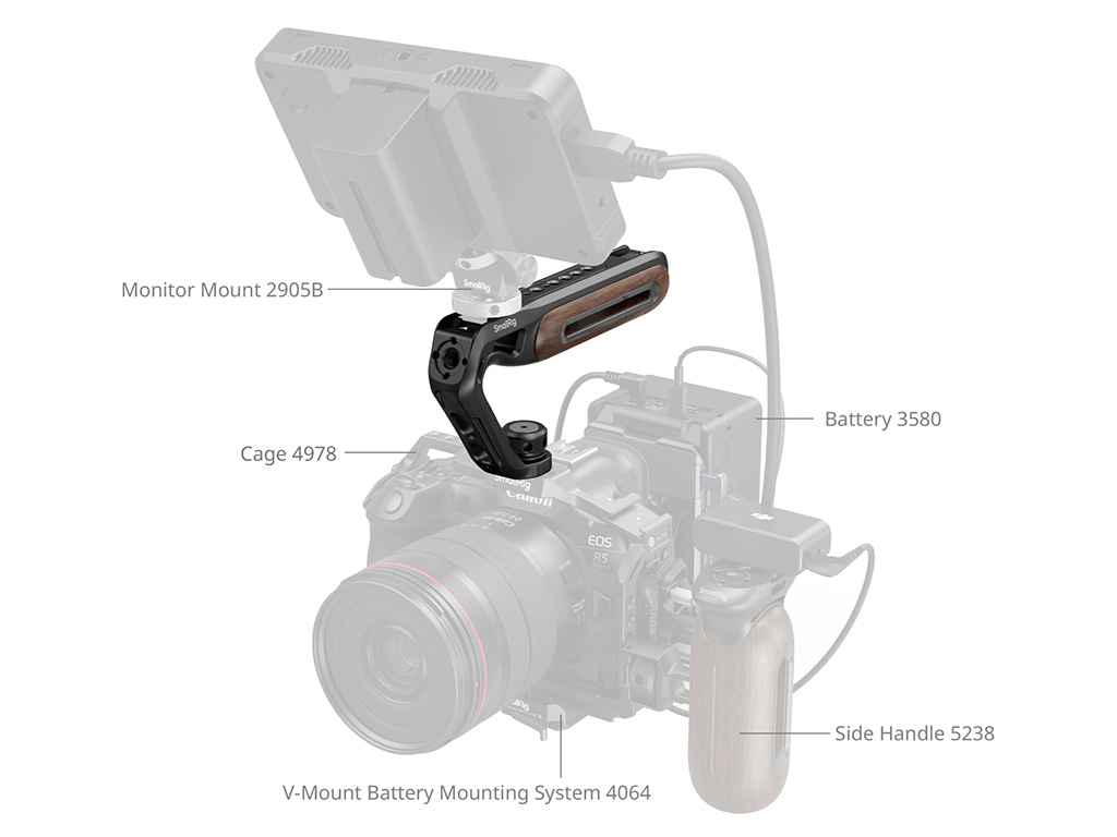 SmallRig 5252 Cold Shoe ve ARRI Bağlantılı Ahşap Üstten Tutma Kolu