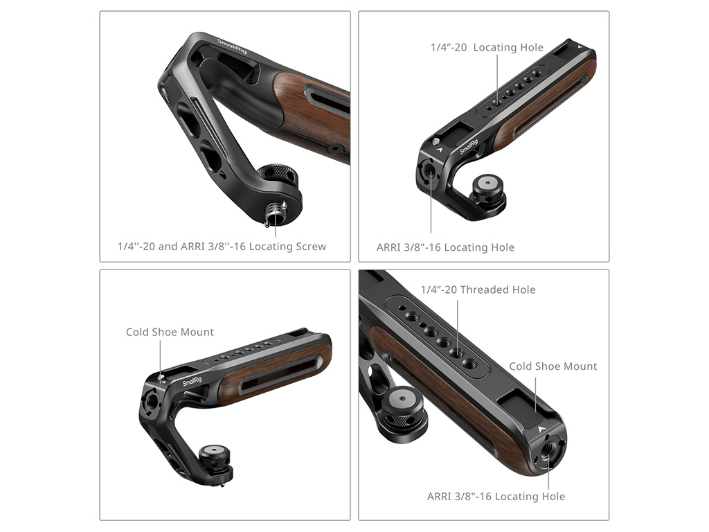 SmallRig 5252 Cold Shoe ve ARRI Bağlantılı Ahşap Üstten Tutma Kolu