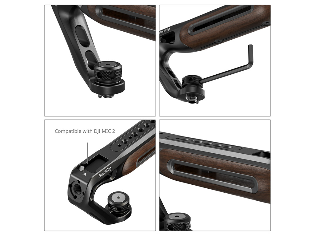 SmallRig 5252 Cold Shoe ve ARRI Bağlantılı Ahşap Üstten Tutma Kolu