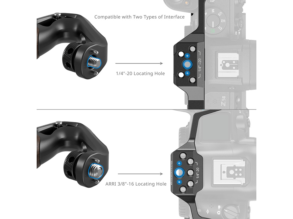 SmallRig 5252 Cold Shoe ve ARRI Bağlantılı Ahşap Üstten Tutma Kolu
