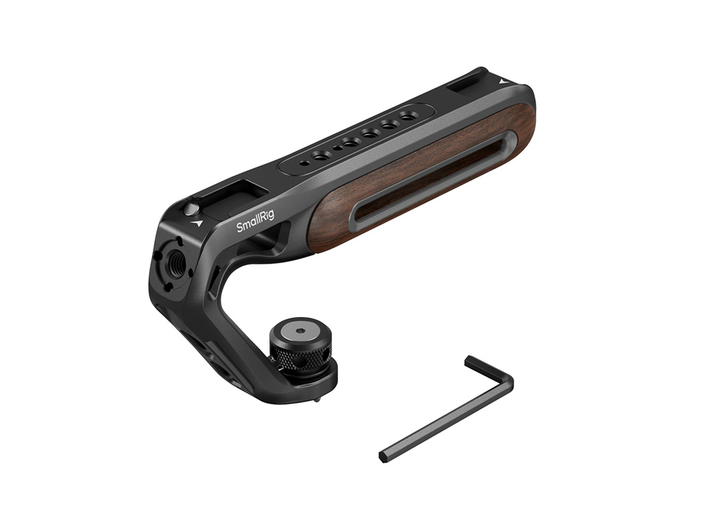 SmallRig 5252 Cold Shoe ve ARRI Bağlantılı Ahşap Üstten Tutma Kolu