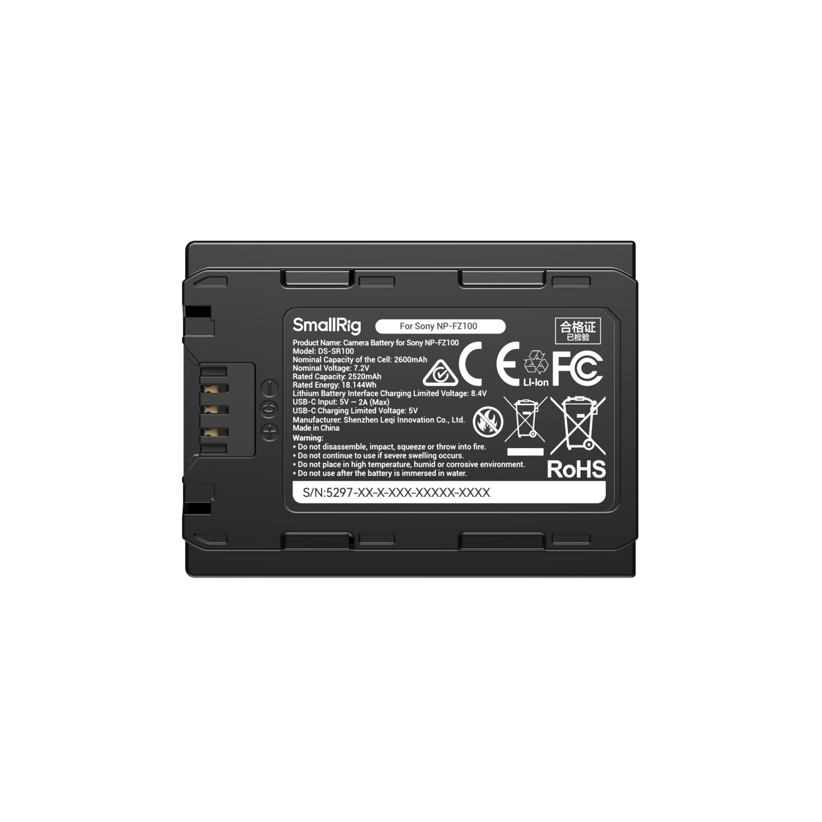 SmallRig 5297 Sony FZ-100 Göstergeli ve USB-C Özellikli Batarya