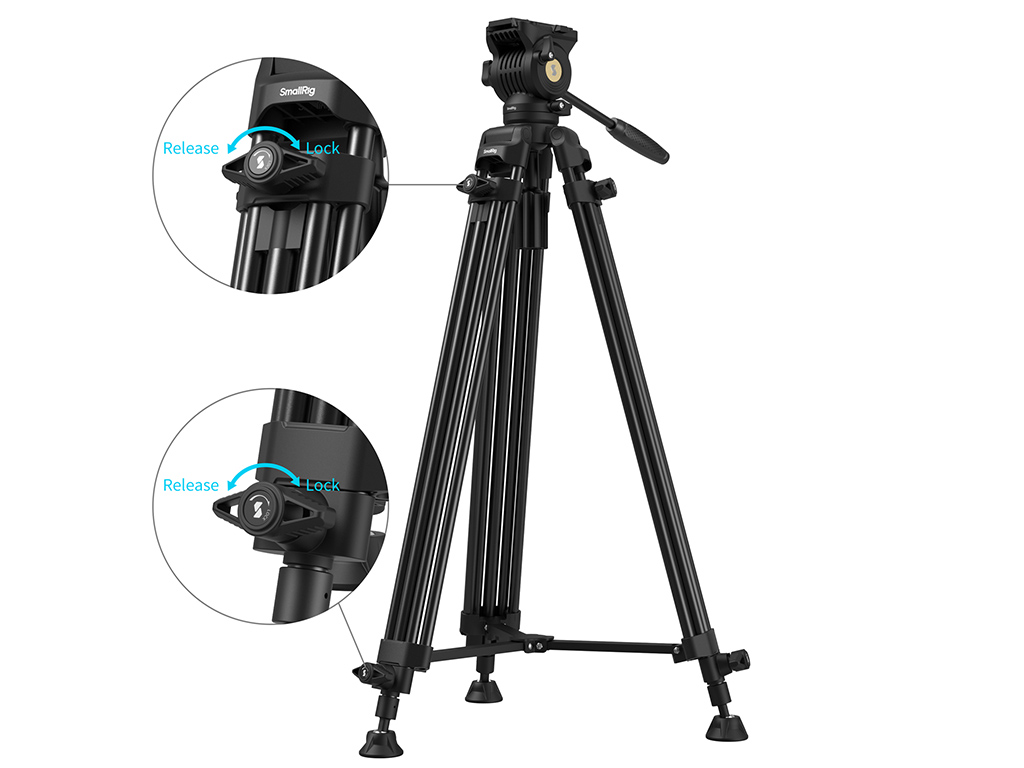 SmallRig 5440 AD14 Alüminyum 10kg Taşıma Kapasiteli Video Tripodu 185cm Maksimum Uzunluk