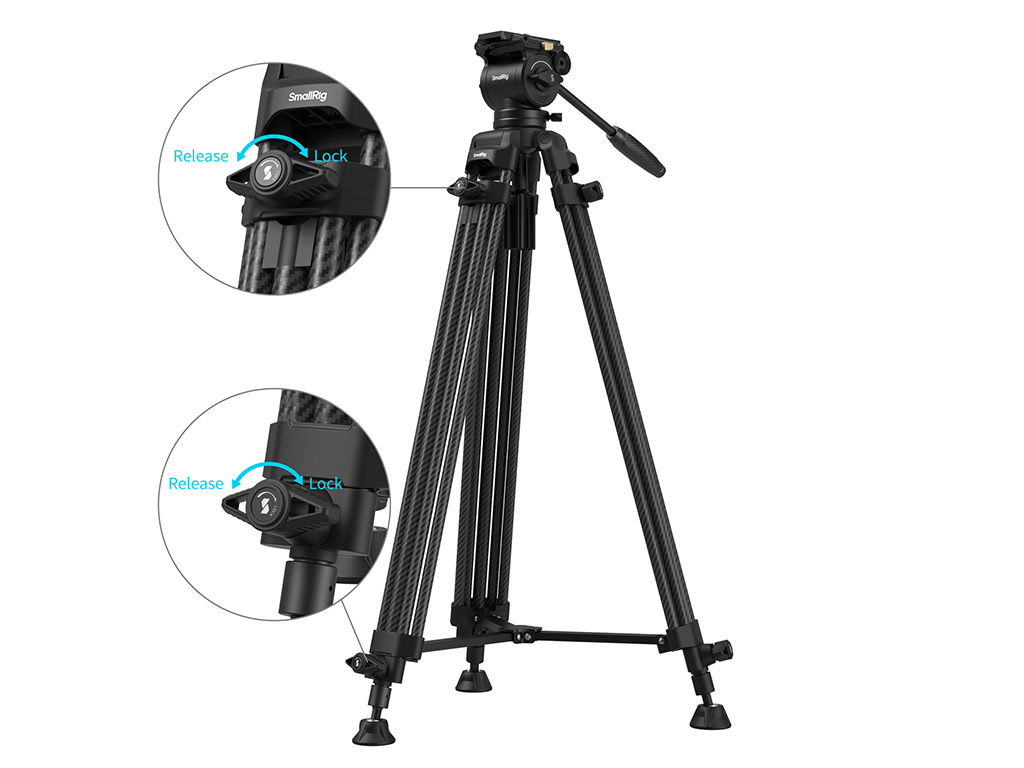 SmallRig 5441 AD14 Karbon Fiber 10kg Taşıma Kapasitesi Video Tripodu  185cm Maksimum Uzunluk