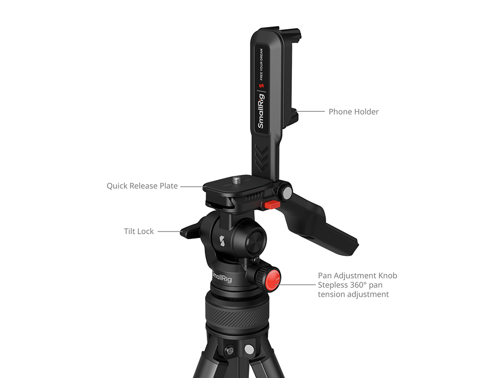 SmallRig 5473 Telefon Tutuculu 3kg Taşıma Kapasiteli Video Tripodu 160cm Maksimum Uzunluk