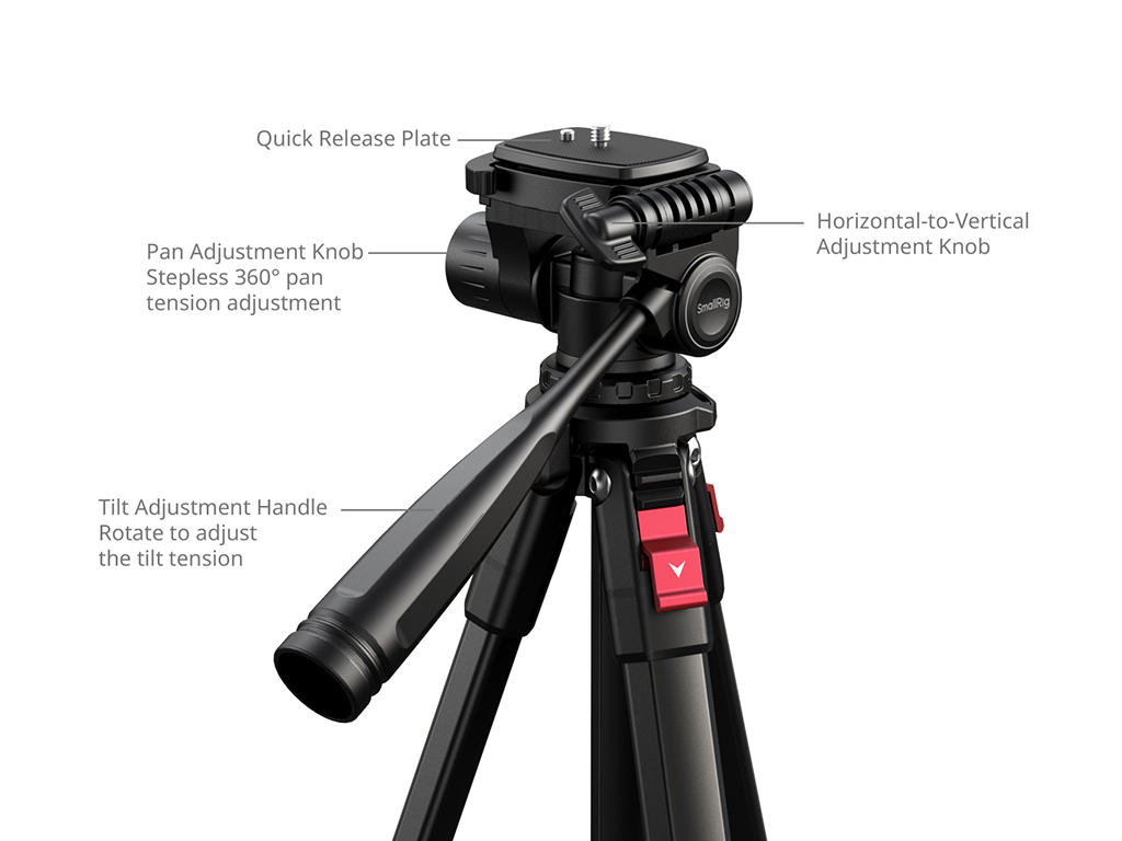 SmallRig 5474 Hafif Makineler için 5kg Taşıma Kapasiteli Video Tripodu 172cm Maksimum Uzunluk