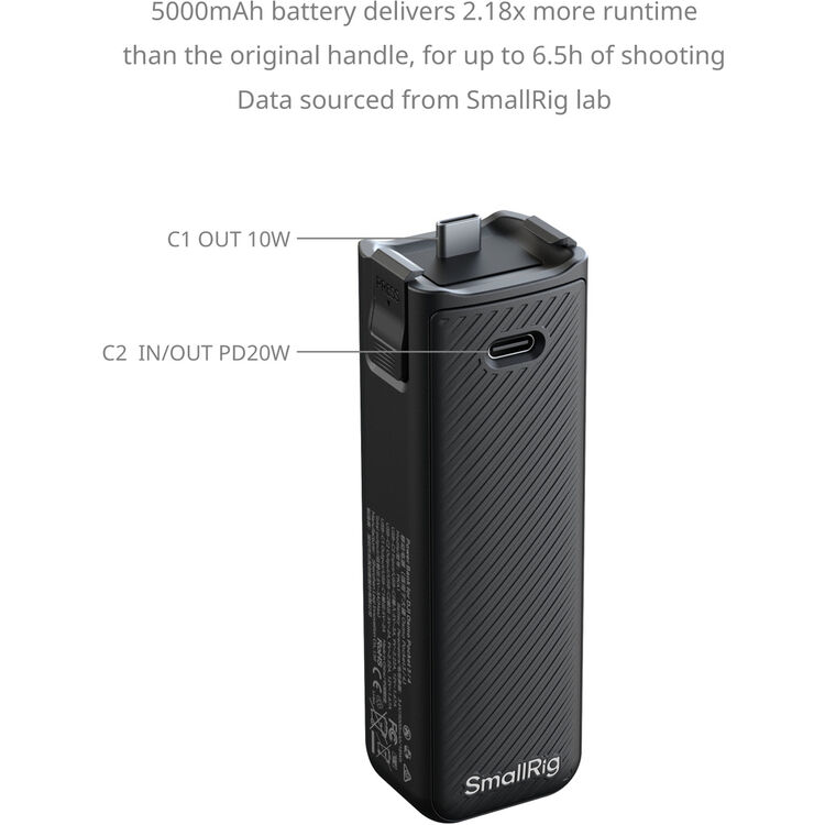 SmallRig 5705 DJI Osmo 3 / 4 için Kavrama Özellikli Powerbank - 20W 5000 mAh / 6.5 Saate Kadar Güç