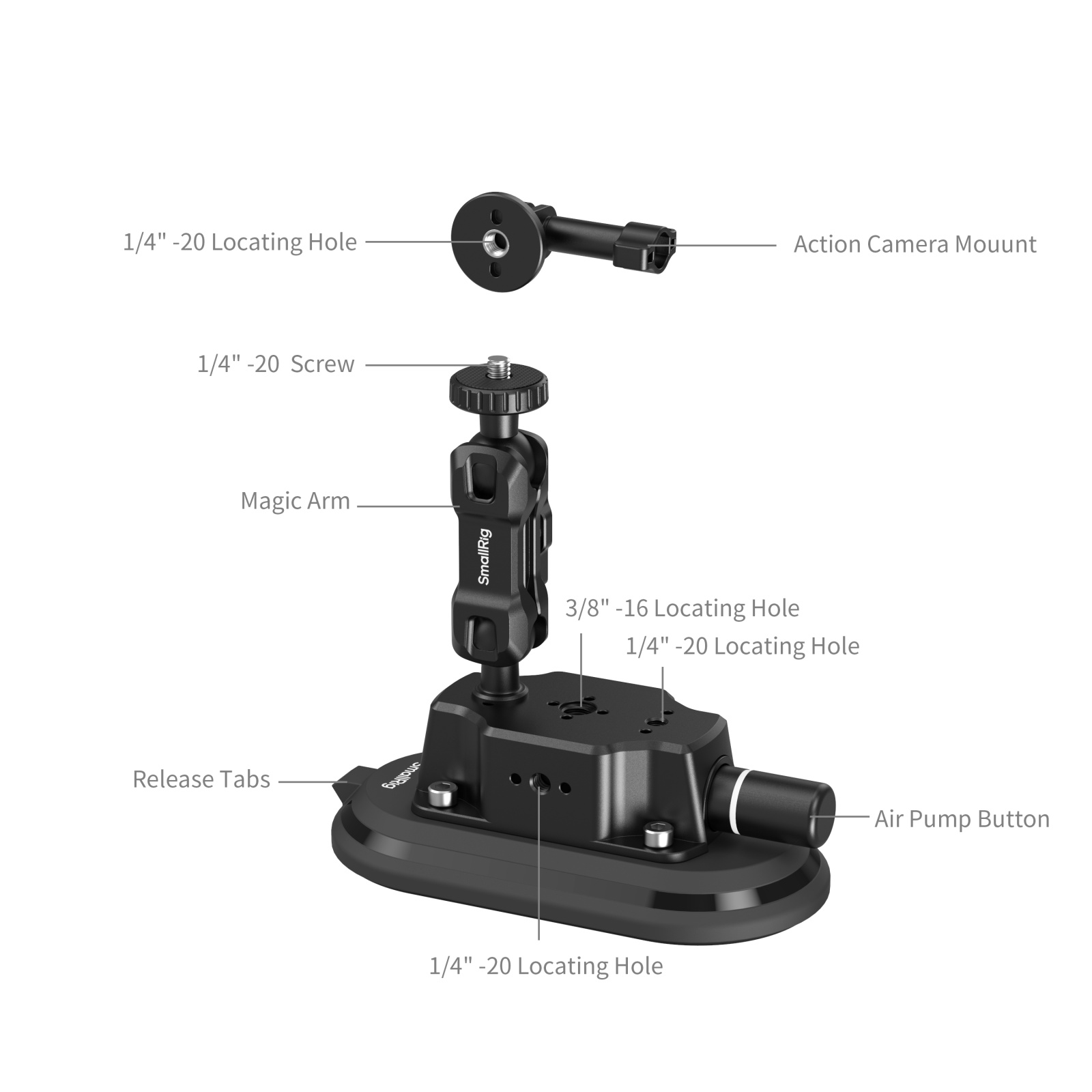 SmallRig 5842 Aksiyon Kameralar için 3x6" Vakum Bağlantı Aparatı 1.5kg Taşıma Kapasitesi