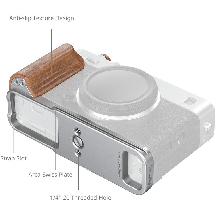 SmallRig 5984 Fujifilm X-E5 için Gül Ağacı Saplı Gümüş L Braket