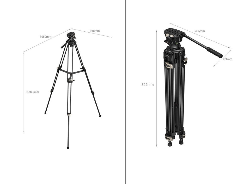 SmallRig 3751 AD-01 Fluid Head 12kg Taşıma Kapasiteli Video Tripodu 186cm Maksimum Uzunluk