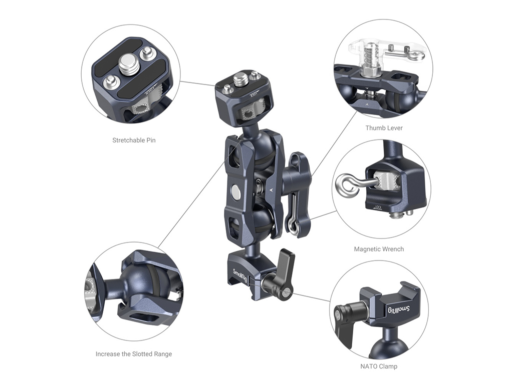 SmallRig 3875 Nato ARRI Bağlantılı Çift Başlıklı Magic Arm