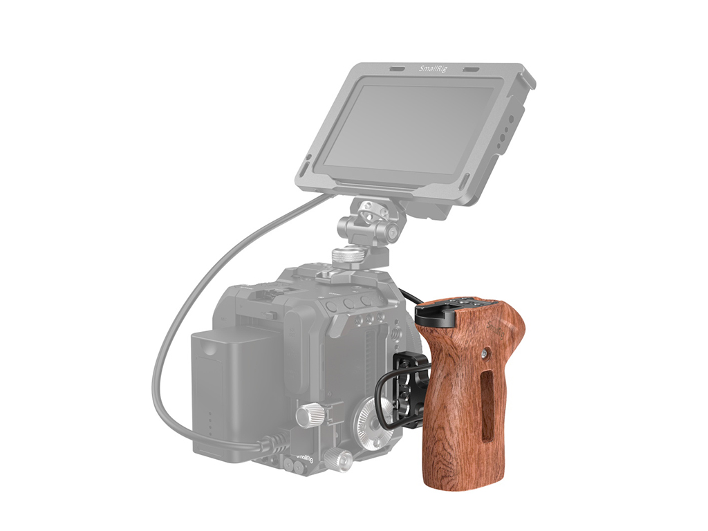 SmallRig 3323 Kayıt Tuşu Özellikli Ahşap Yan Tutma Kolu Yüksekliği Ayarlanabilir