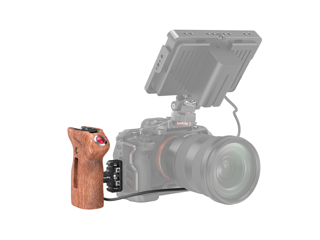 SmallRig 3323 Kayıt Tuşu Özellikli Ahşap Yan Tutma Kolu Yüksekliği Ayarlanabilir