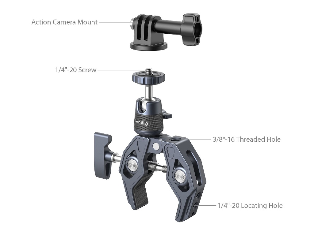 SmallRig 4102B 3.5kg Taşıma Kapasiteli Süper Clamp Aksiyon Kamera ile Uyumlu