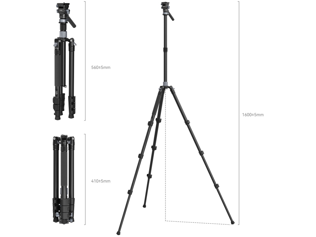 SmallRig 4221 Karbon Fiber 12kg Taşıma Kapasiteli Video Tripodu 160cm Maksimum Uzunluk