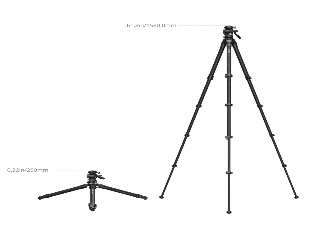 SmallRig 5028 Mini Karbon Fiber 10kg Taşıma Kapasiteli Video Tripodu 158cm Maksimum Uzunluk