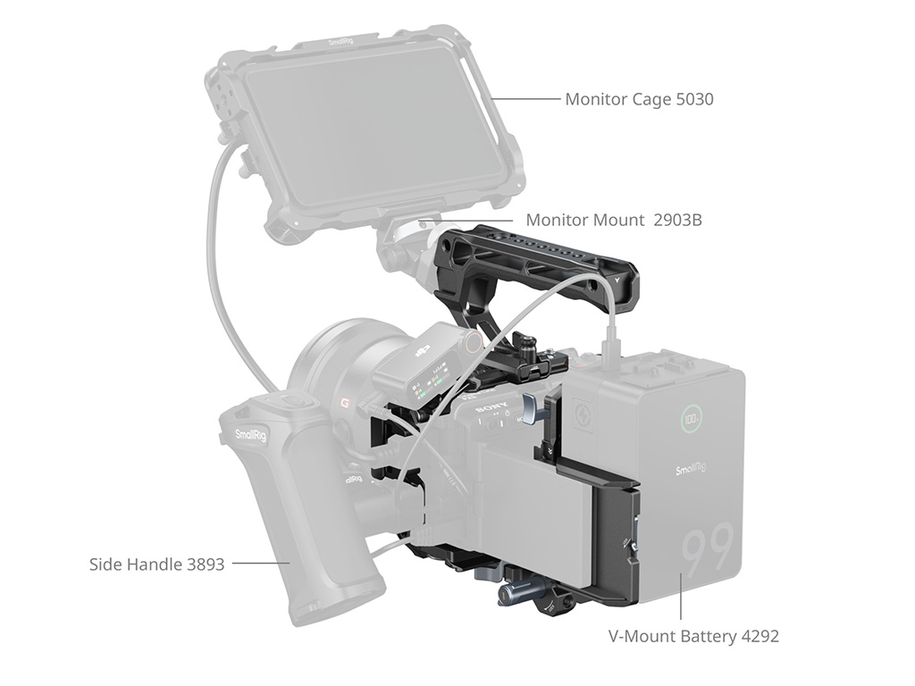 SmallRig 5823 Sony FX3 / FX30 Uyumlu Kafes Kiti Üst Tutma Kolu ve V Mount Tutucu Dahildir