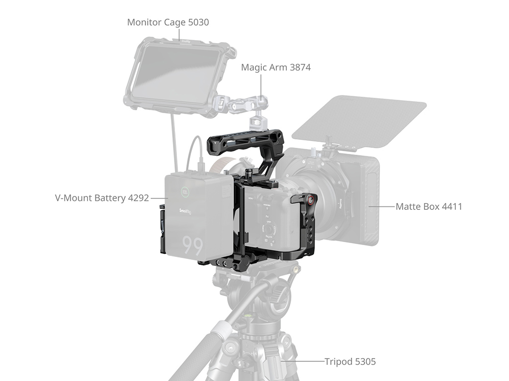 SmallRig 5823 Sony FX3 / FX30 Uyumlu Kafes Kiti Üst Tutma Kolu ve V Mount Tutucu Dahildir